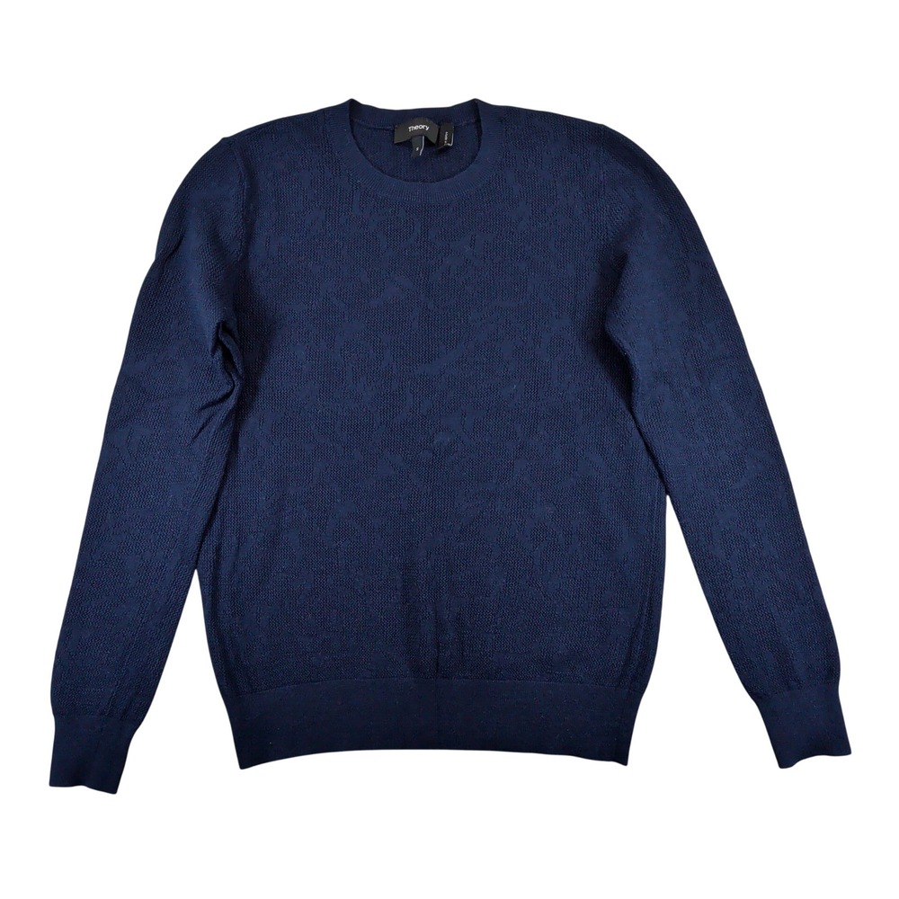 Theory Jaidyn OP Reverie Navy Blue Textured Knit Crew Neck Sweater Small H018712